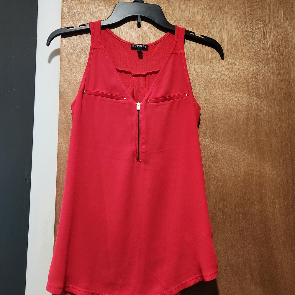 Express Fitted Zip Up Red Tank Top